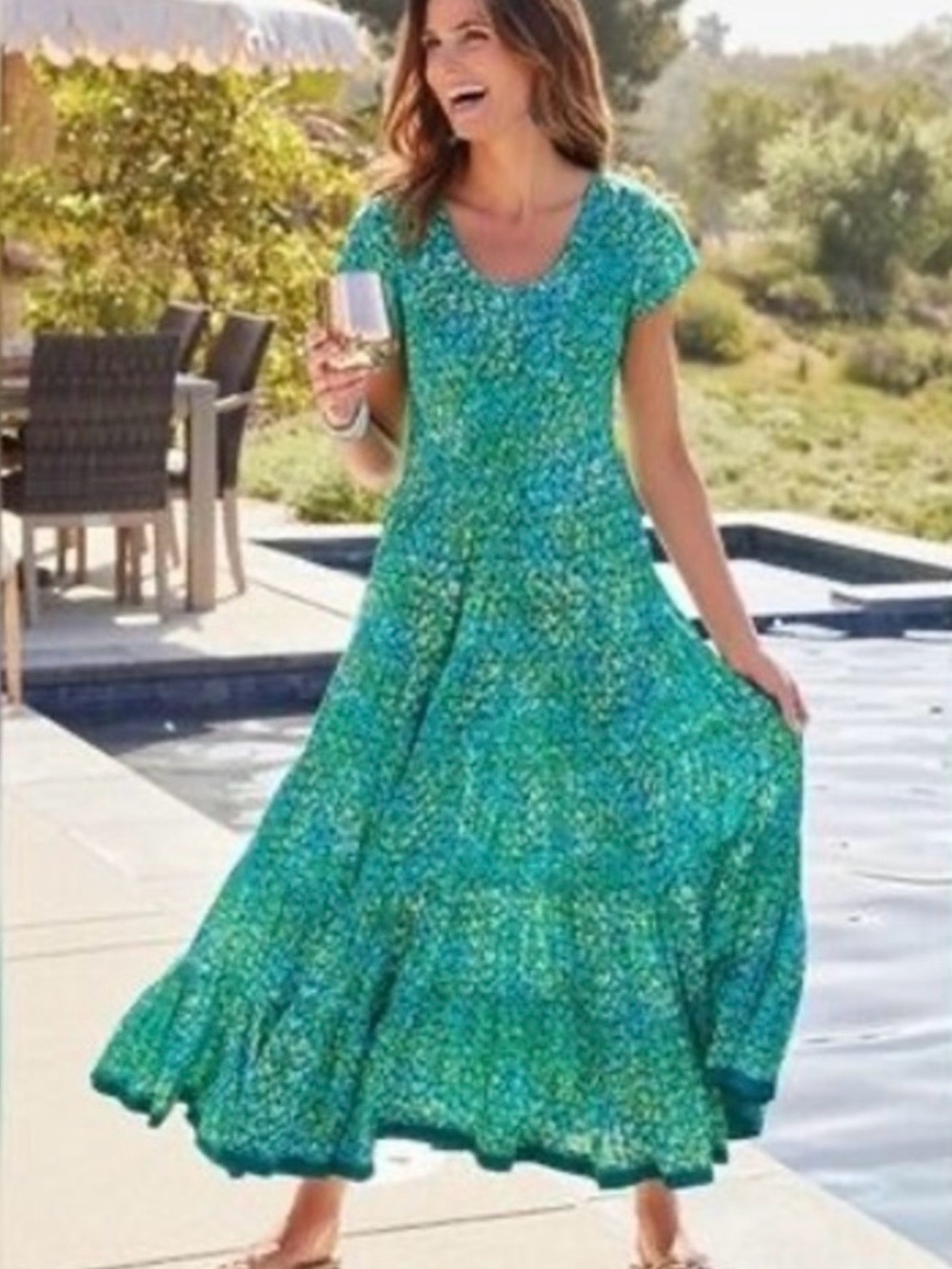 Soft Surroundings Teal and Aqua Floral Maxi Dress